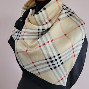Vintage Marina D&#39;Este Checkered Beige Silk Scarf/Foulard ,Hand Rolled 35&quot;