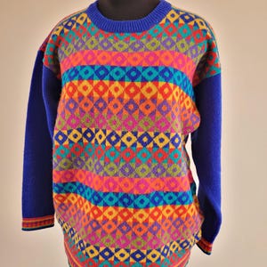 Vintage 1990s Tulchan Bright Multicolored Wool Ornamented Sweater Jumper XL Top Condition Gender Neutral Patchwork Sweater