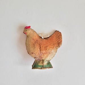 Vintage Antique German Dresden Cardboard Christmas Ornament Chicken 2 1/8"/5cm
