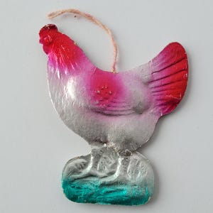 Vintage Antique German Dresden Cardboard Christmas Ornament Chicken 3"