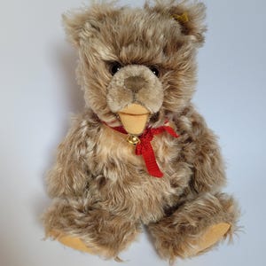 Steiff Zotty Teddy Bear 11&quot; Curly Mohair Plush,Hard Stuffed,Ear Button,Vintage 1960s