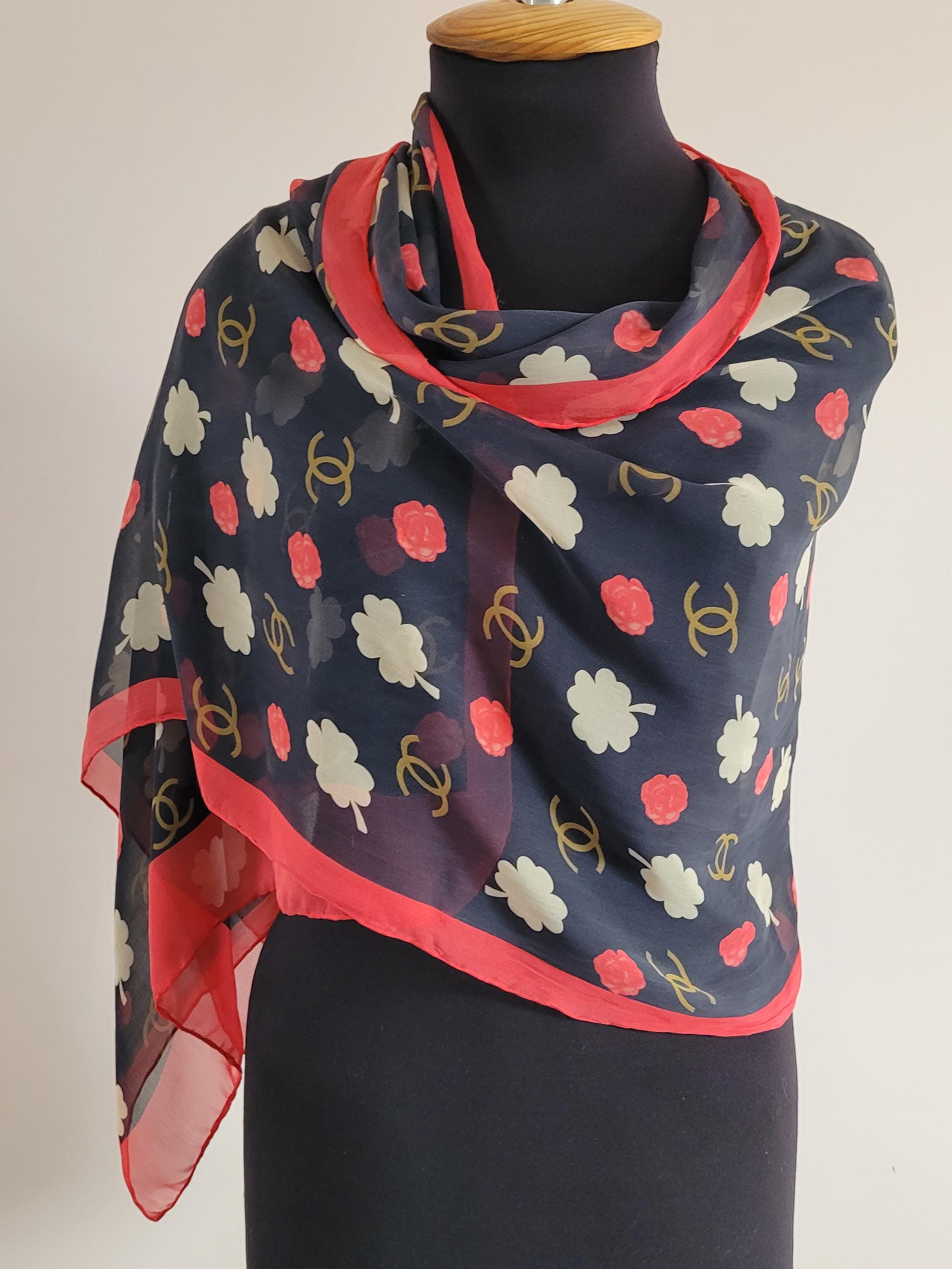 小物 camiel fortgens shawl vintage silk Vintage CHANEL Camellia Flowers and Shamrock Chiffon Silk Scarf - Etsy
