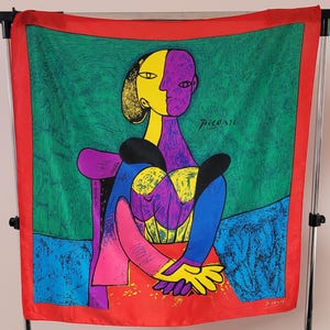 Picasso Abstract Art Bright Vivid Multicolored Silk Scarf/Foulard 34in Square