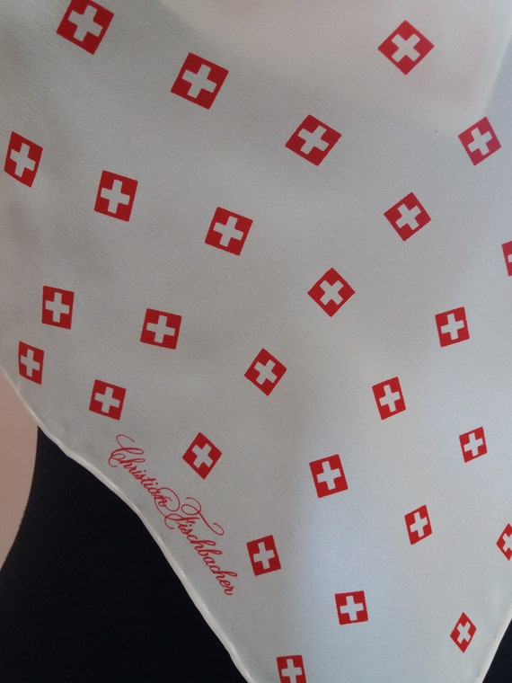 Red White Psychedelic Pattern Silk Scarf Christia… - image 8