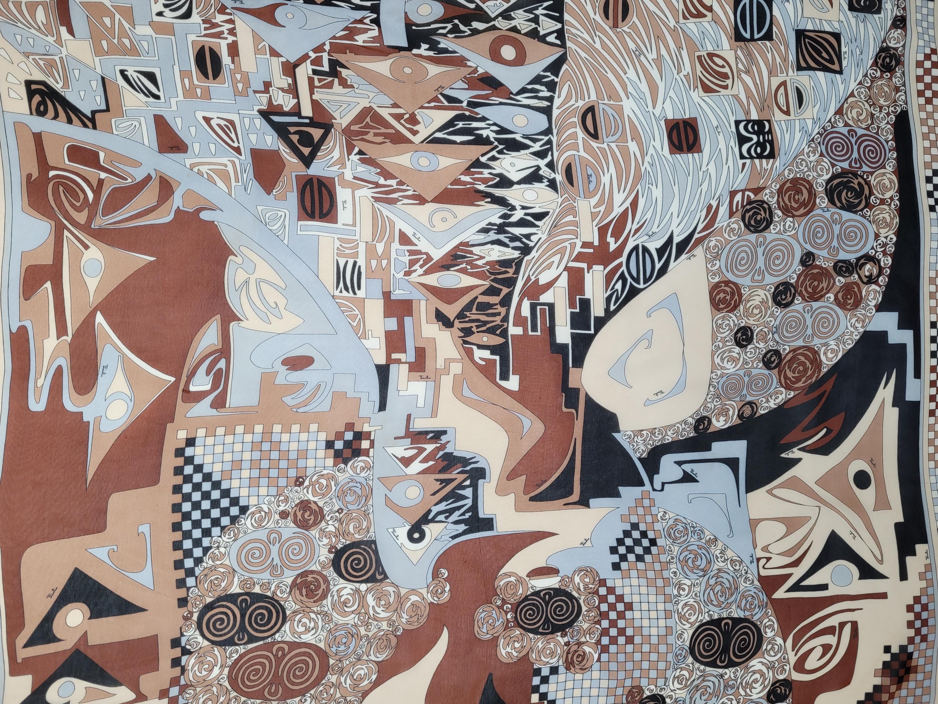 Foulard Magnifique Emilio Pucci En Soie - Multicolore Vintage - Italie - Occasion Bon état