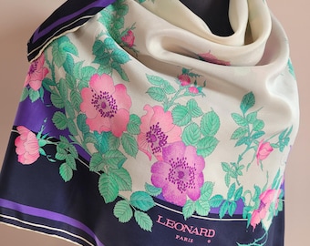 Vintage Leonard Paris Rosehip Flowers Silk Scarf