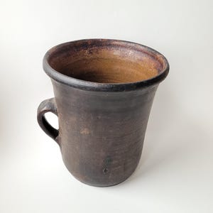 Antique Black Terracotta Pot with Handle,Old Ukrainian Clay Pot,Wabi-Sabi Clay Vessel,Rustic Terracotta Bowl,Antique Ukrainian Stoneware Pot