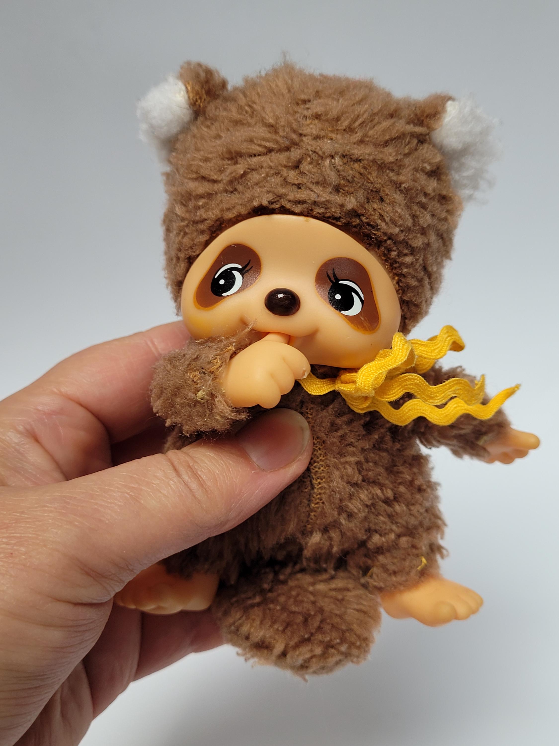 Monchhichi Racoon/beaver Plush With 1974 Sekiguchi Label Tiny 5in