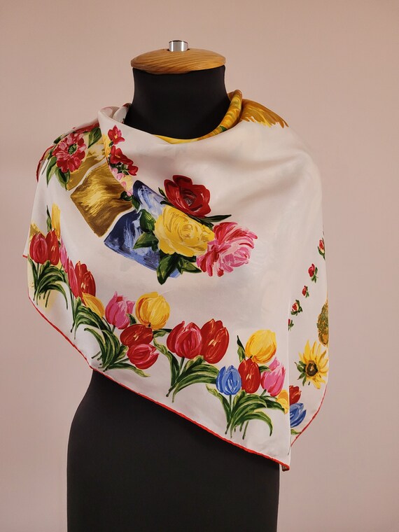 Vintage RENARD Floral Silk Scarf/Foulard,Tulip Pr… - image 2