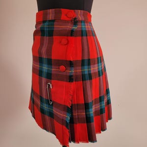 Vintage Bright Red Green Plaid Pure Wool Pleated Skirt/Kilt by SURREY Classics Canada