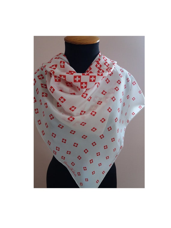 Red White Psychedelic Pattern Silk Scarf Christia… - image 10