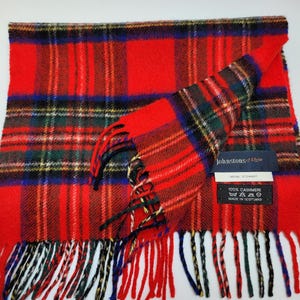 Vintage Johnstons of Elgin Royal Stewart Red Tartan Plaid Scarf made in Scotland 12&quot; x 54&quot;