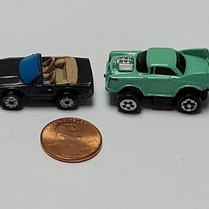 Vintage 1990s Micro Machine Car Lot - Black Convertible and Chevrolet Nomad