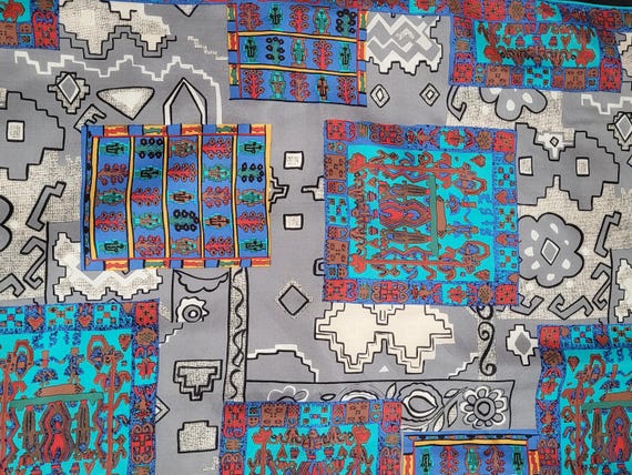 Multicolored Patchwork Arabesque Design Silk Scar… - image 3