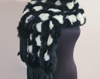 Passigatti Black White Rabbit Fur Scarf: Double Sided Long Boa