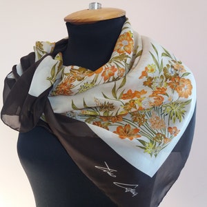 Vintage Tino Cosma Flowered Silk Scarf/Foulard ,Botanical Scarf,Rolled Edges,33&quot; square