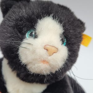 Vintage STEIFF Cat Kitten  Black White Plush,Blue Eyes, 11&quot;/30cm EAN 074707
