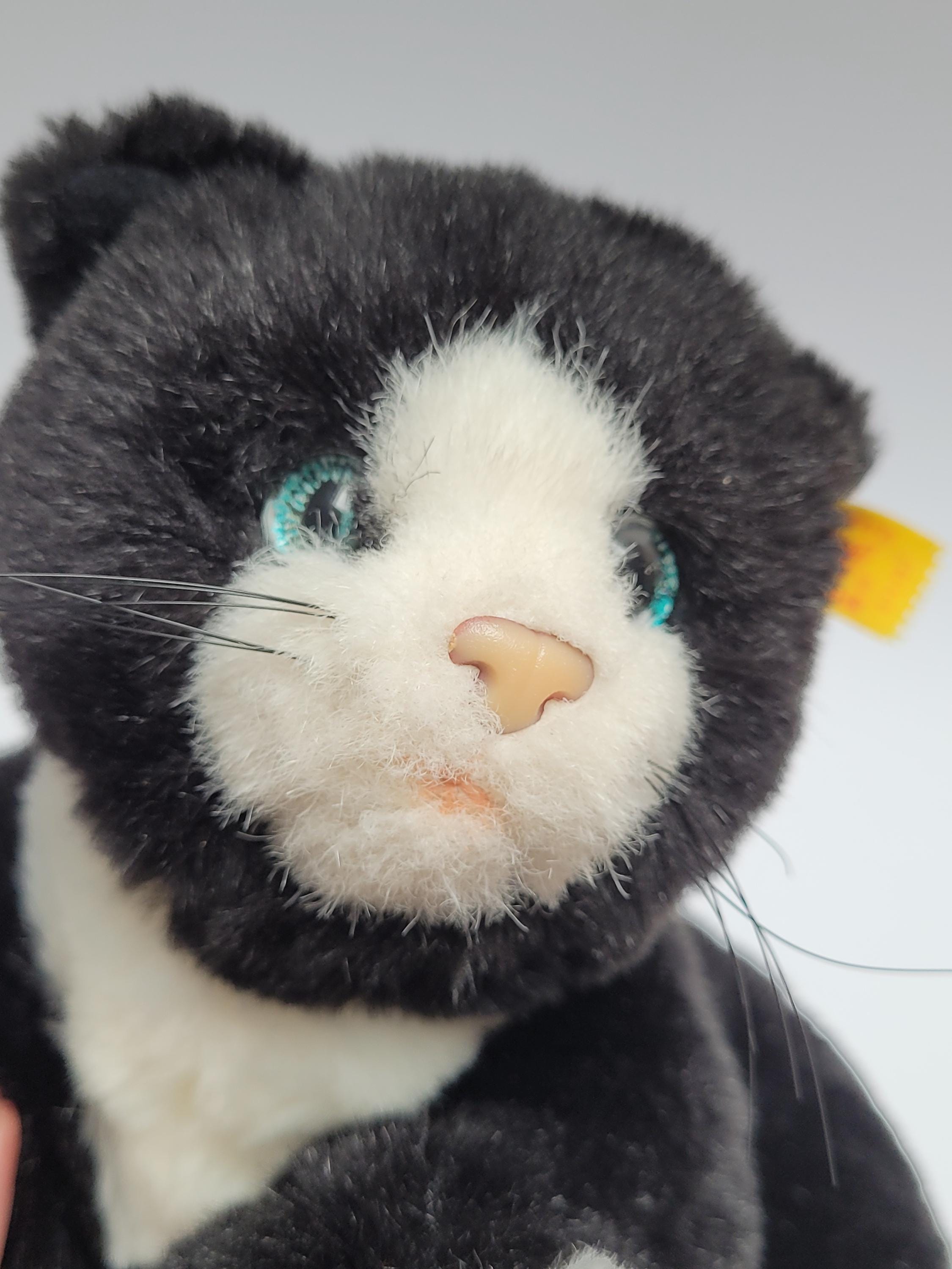 Vintage STEIFF Cat Kitten Black White Plush,blue Eyes, 11