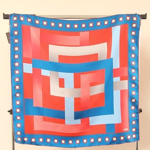 Vakko Geometric Bright Vivid Multicolored Silk Scarf/Foulard 35in,Vintage Never Used