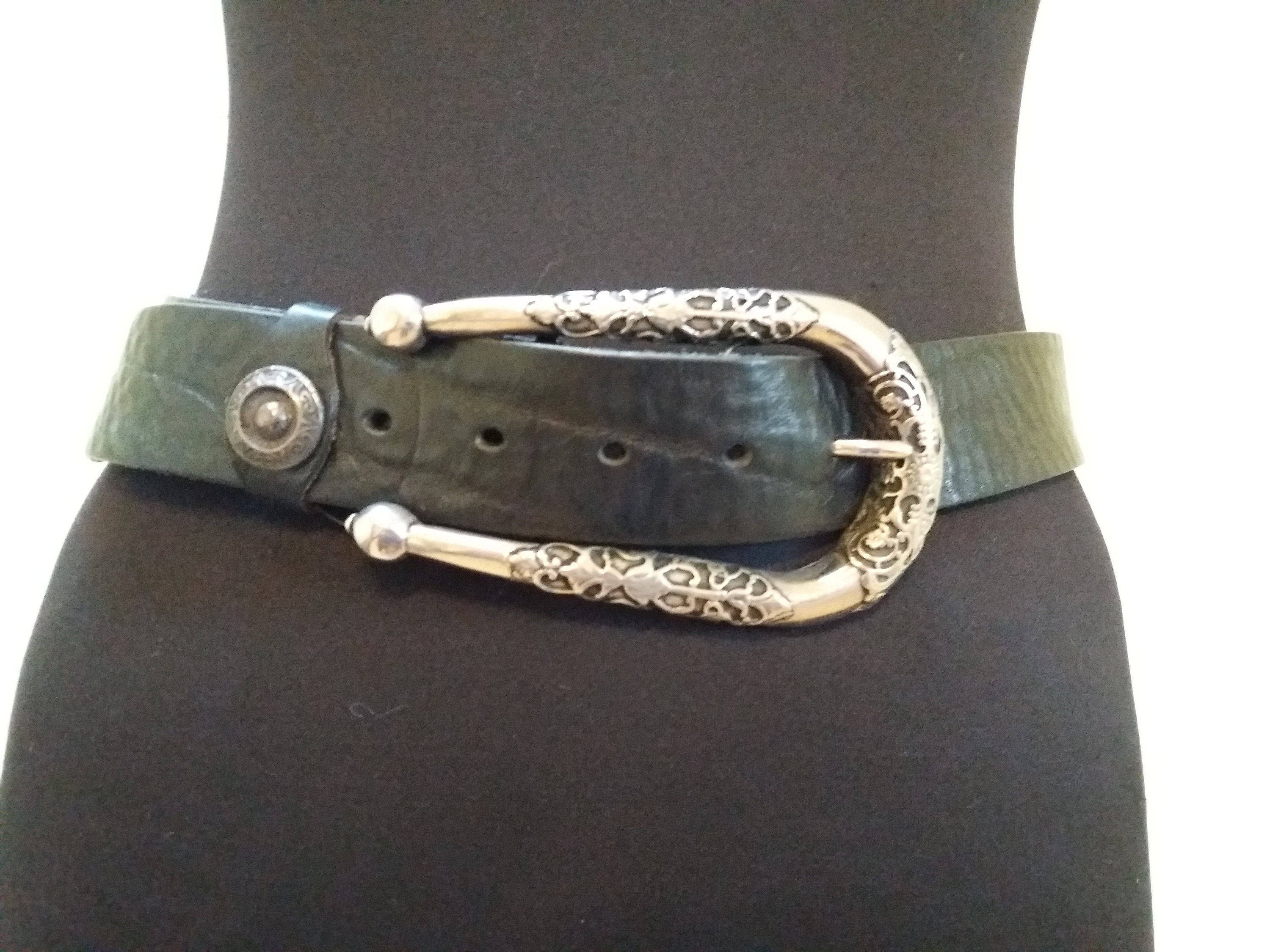 Vintage Vera Pelle Genuine Leather Belt With Big Silver Metal | Etsy