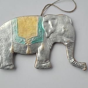 Adorno navideño antiguo de cartón Dresden, elefante, vintage, raro