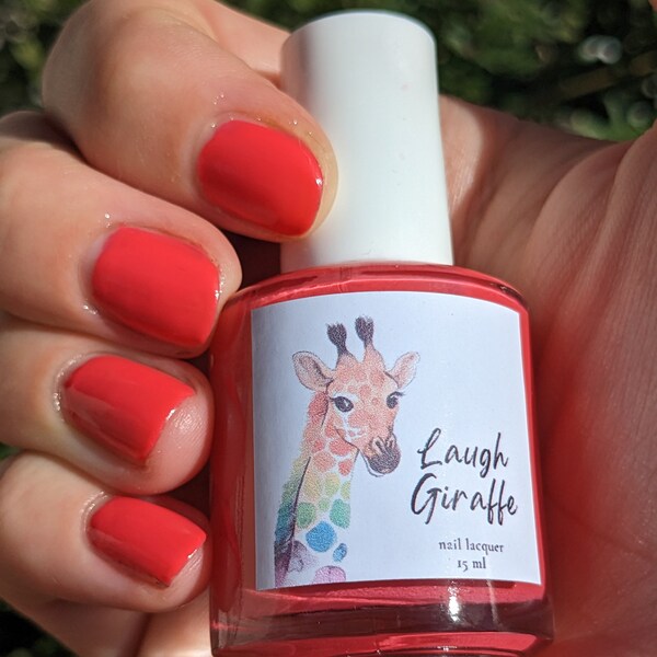 Blushing Giraffe - nail polish, bright, choral pink indie polish, 5 free polish, gift for women