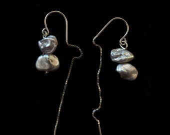 Grey Freshwater Baroque Pearls on .925 Sterling Silver Ear Threader