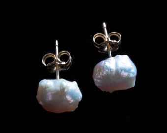 White Baroque Pearl Stud Earrings