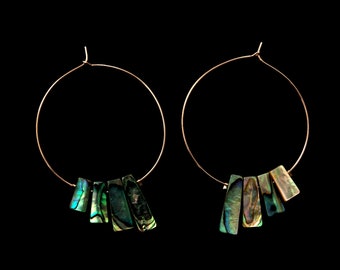 Kaleidoscopic Abalone : .925 Sterling Silver, Rose Gold-Filled or Yellow Gold-Filled Hoops