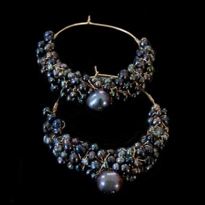 The Ursula: Black Freshwater Pearls on 14k Gold-Filled Hoops
