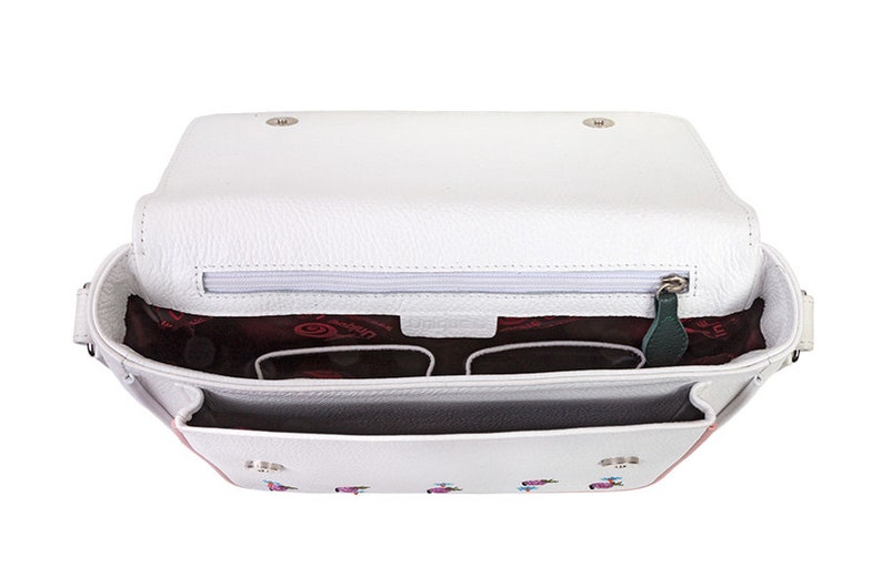 White leather messenger bag with embroidered flowers Etsy