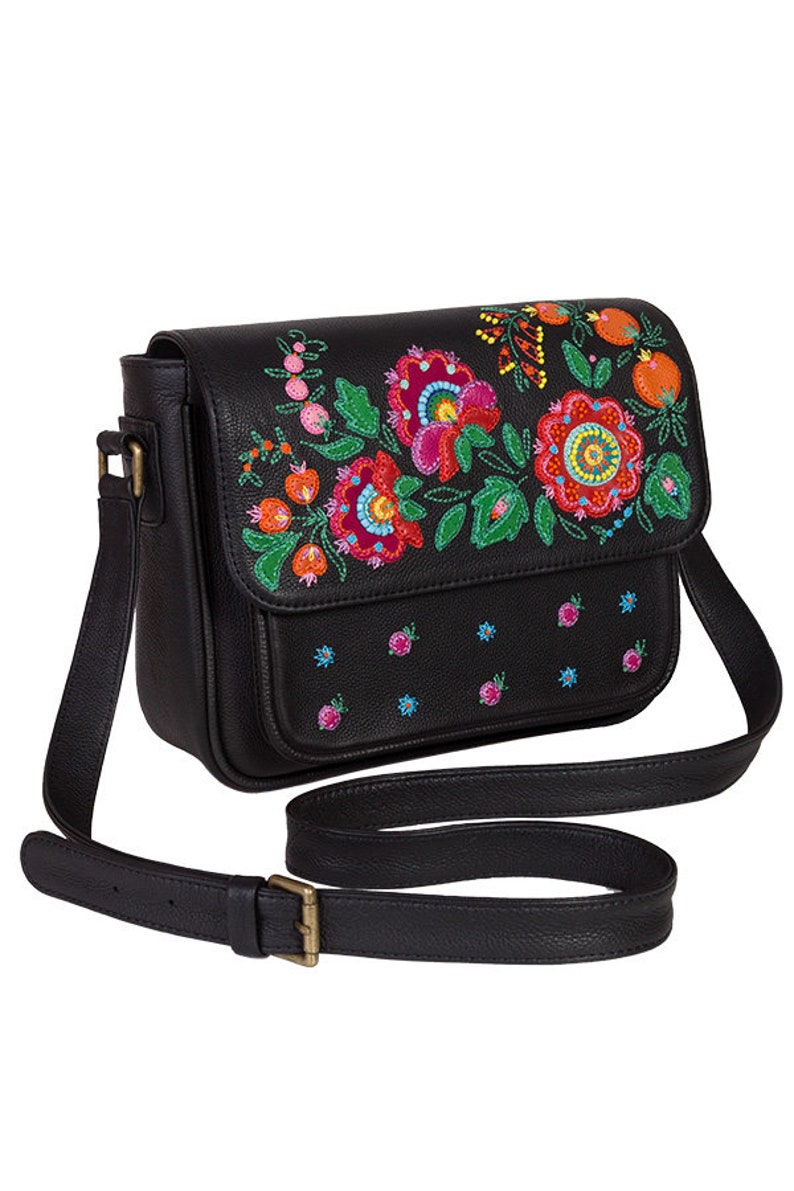 White leather messenger bag with embroidered flowers Etsy