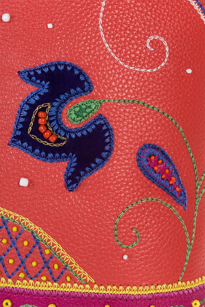 travel document holder embroidered handbag zipper tote diaper bag Red leather laptop bag with paisley design work bag women briefcase