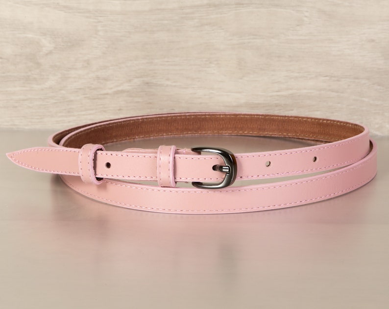 Pink Blush Real Leather Belt Women Skinny Belt With Metal Etsy