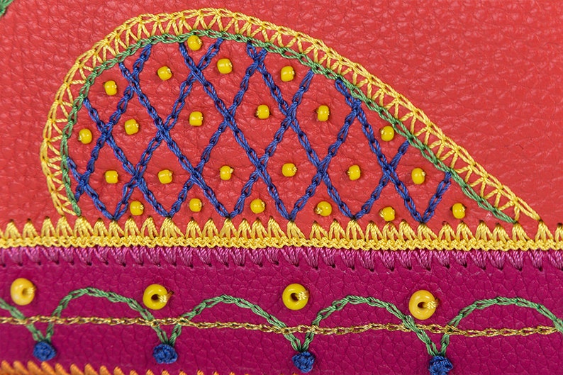 travel document holder embroidered handbag zipper tote diaper bag Red leather laptop bag with paisley design work bag women briefcase