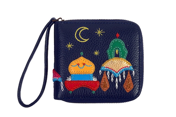 Bells Christmas Tree Ornaments Real Leather Zip Around Wallet Wristlet minimalist wallet Travel Purse Wristlet