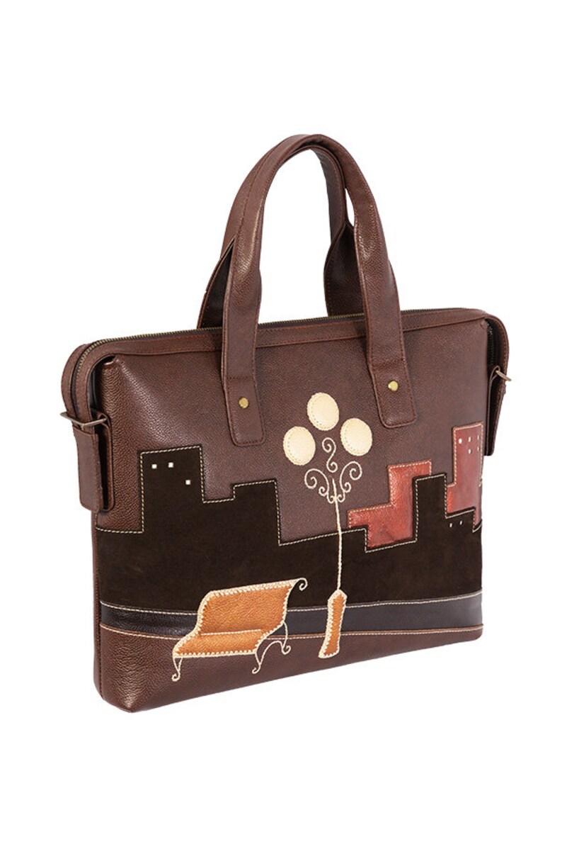 work tote laptop bag computer messenger bag women briefcase diaper purse Dark blue top handle leather handbag with embroidery design