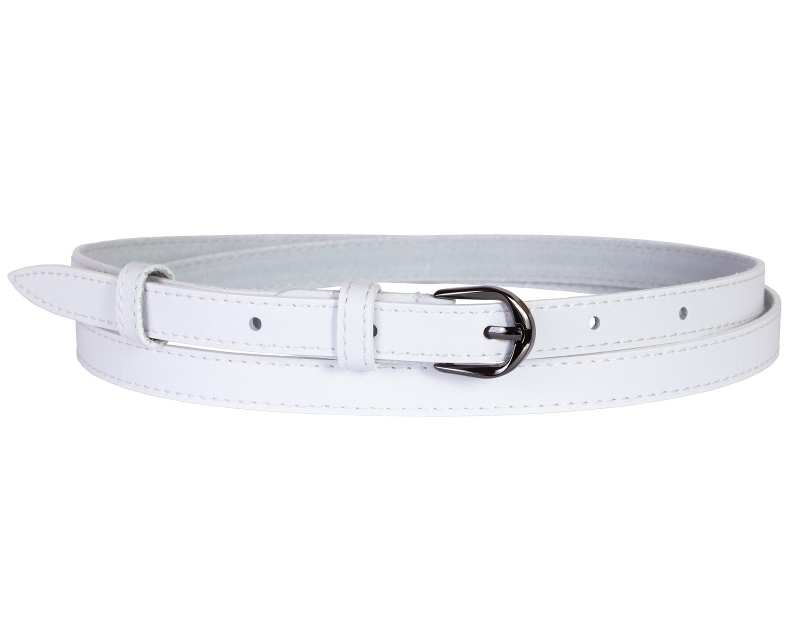 White Natural Leather Thin Belt Classic Women Skinny Belt Etsy