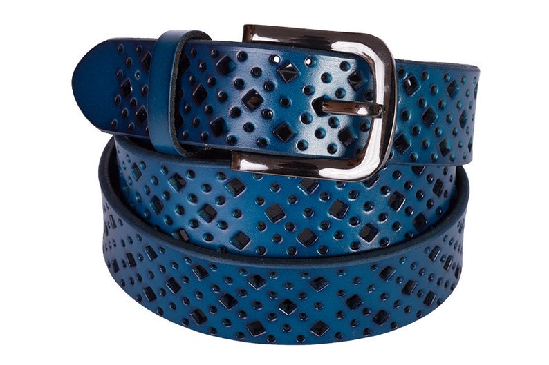 Mustard natural leather belt yellow perforated wide solid Etsy