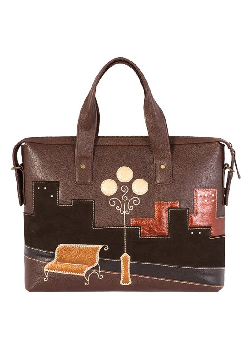 work tote laptop bag computer messenger bag women briefcase diaper purse Dark blue top handle leather handbag with embroidery design