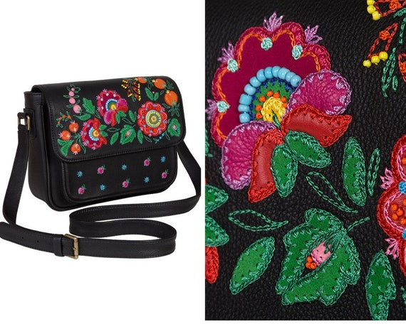 leather embroidered purse