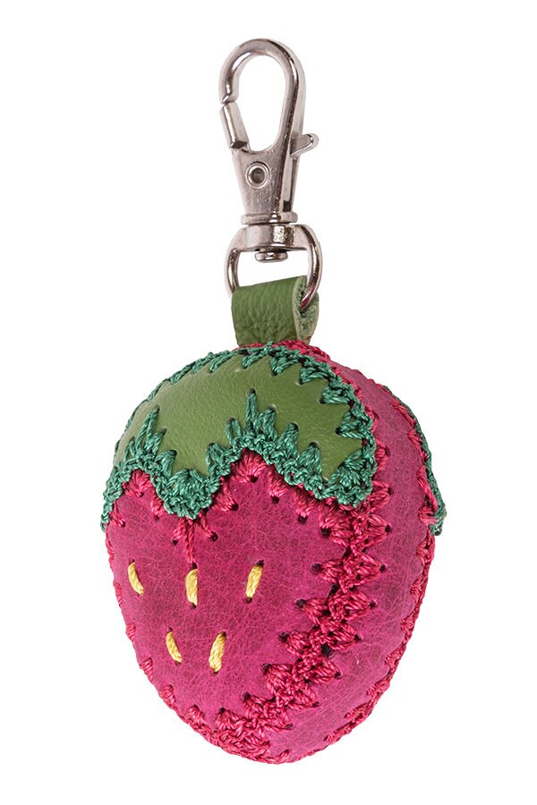 Pink strawberry keychain leather keyring summer fruit Etsy
