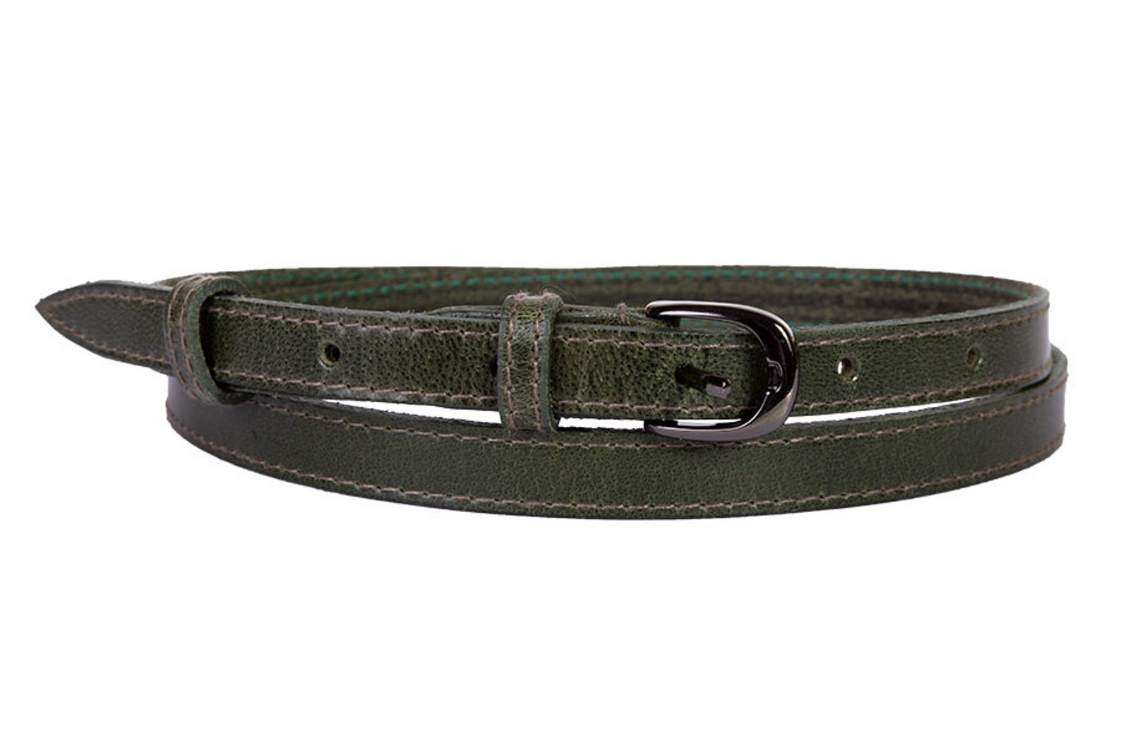 Olive Real Leather Belt Women Skinny Belt With Metal Buckle Etsy