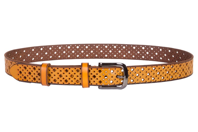 Mustard natural leather belt yellow perforated wide solid Etsy