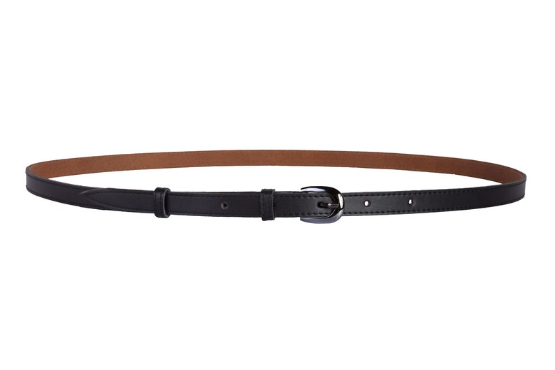 Black real leather belt women skinny belt with metal buckle Etsy