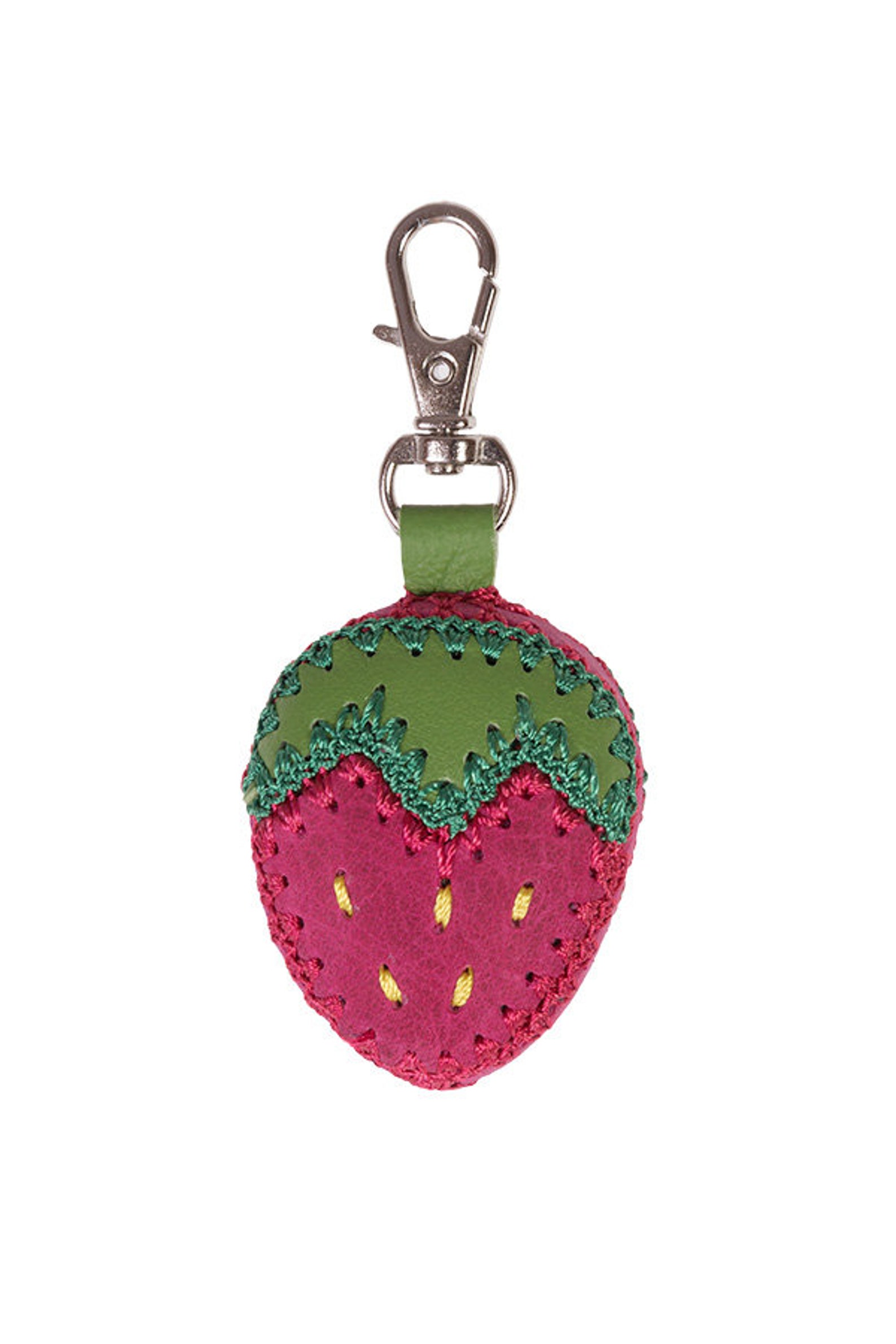 Pink strawberry keychain leather keyring summer fruit Etsy