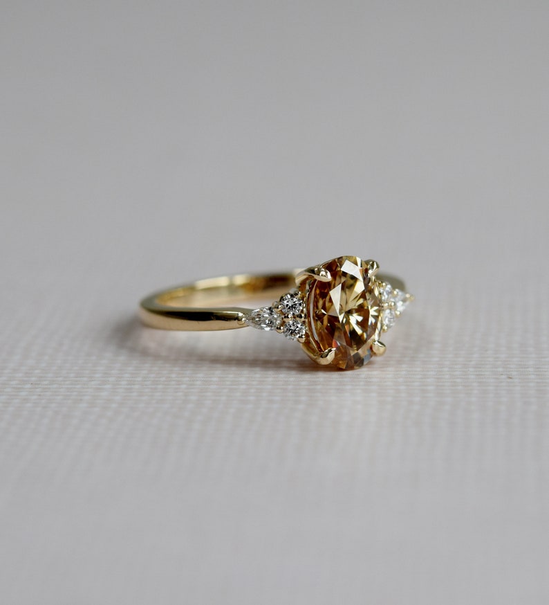 Champagne Engagement Ring. Moissanite Promise Ring. Oval Etsy