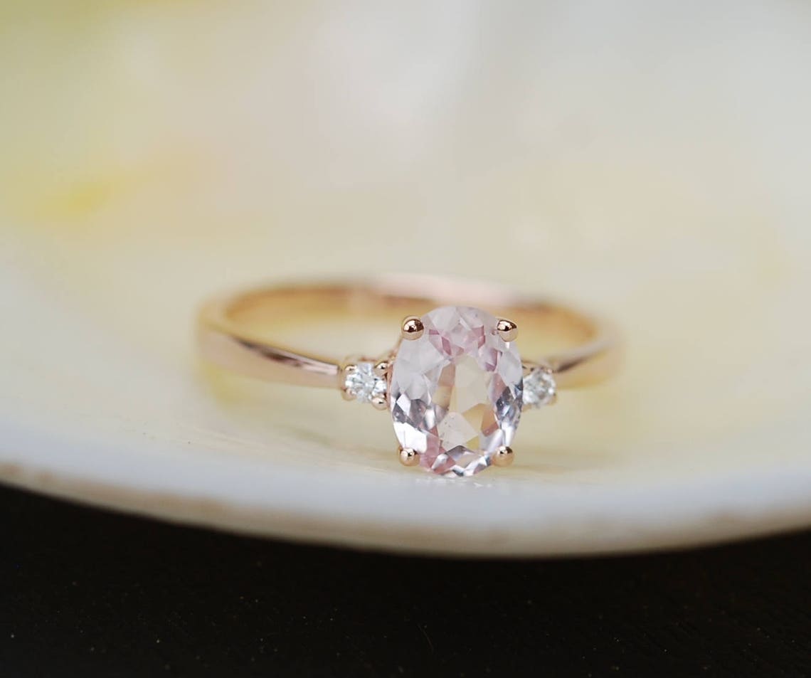 Peach Sapphire Engagement Ring. Promise Ring. Oval Engagement Etsy