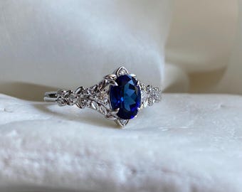 Blue Sapphire Engagement Ring in 14k White Gold – September Birthstone Ring