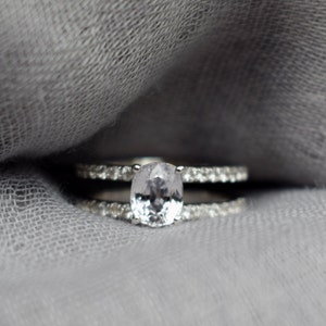 1.2ct Oval White Sapphire engagement ring white gold sapphire ring moissanite ring by Eidelprecious image 4